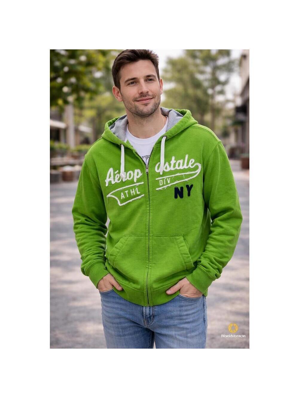 Aeropostale Green Full Zip Hoodie Men’s Large Athl Div NY Logo Hooded Sweatshirt
